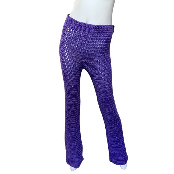 Vintage Handmade Knit Two Piece Set M Backless Flare Leg Rave Festival Resort - Picture 10 of 14